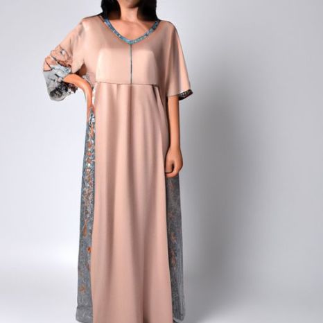 Manga curta marrocos africano roupas femininas longo reto maxi chiffon robe noite vestido longo personalizado nova chegada