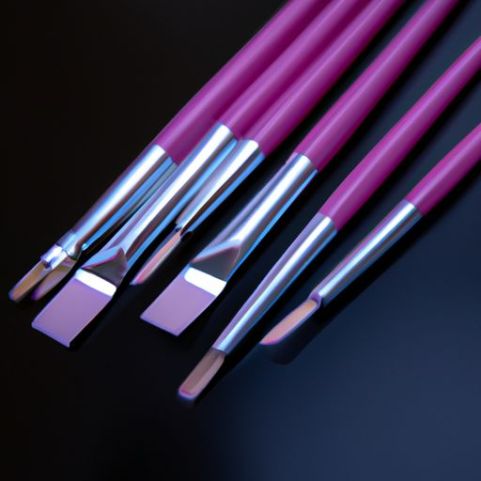 Nagelpinsel, rosa Farbverlauf, Metall, rosa Acryl-Nagelkunstpinsel, blauer Farbverlauf, verschmierte Metallbürste, Stangenzug, 15 Stück, Liner-Nagel, universell