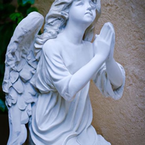 Pedra branca mármore natural linda decorativa esculpida à mão estátuas de anjo estátua de anjo ao ar livre em tamanho real natural