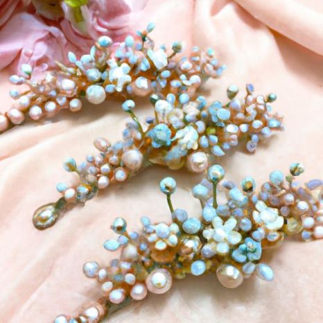 Faux Pearl Hair Pin Vine Bridal accessories diamond crown Headpiece 3 colors Blue Gold Dusty Pink 4 in 1 Set Floral Vintage