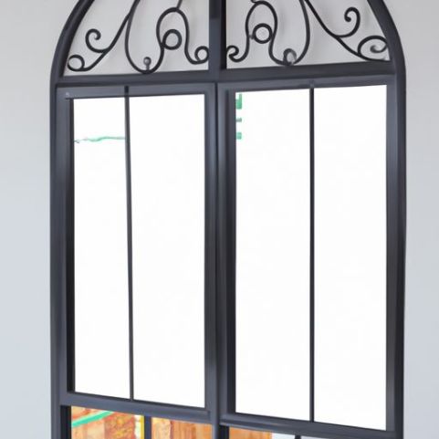 Fenêtres à battants en arc pour la vente de produits Baies vitrées noires avec cadre en aluminium de style français avec grille