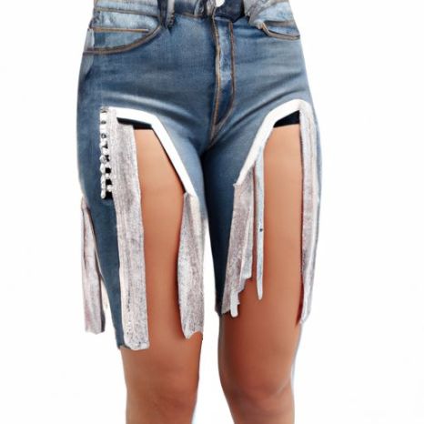 รูปแบบฉีกพู่ผ้าเดนิมล้างกางเกงยีนส์สตรีก้นยกกางเกงขาสั้นยีนส์ผู้หญิงอินเทรนด์ผอมพิมพ์ตากราฟฟิตี
